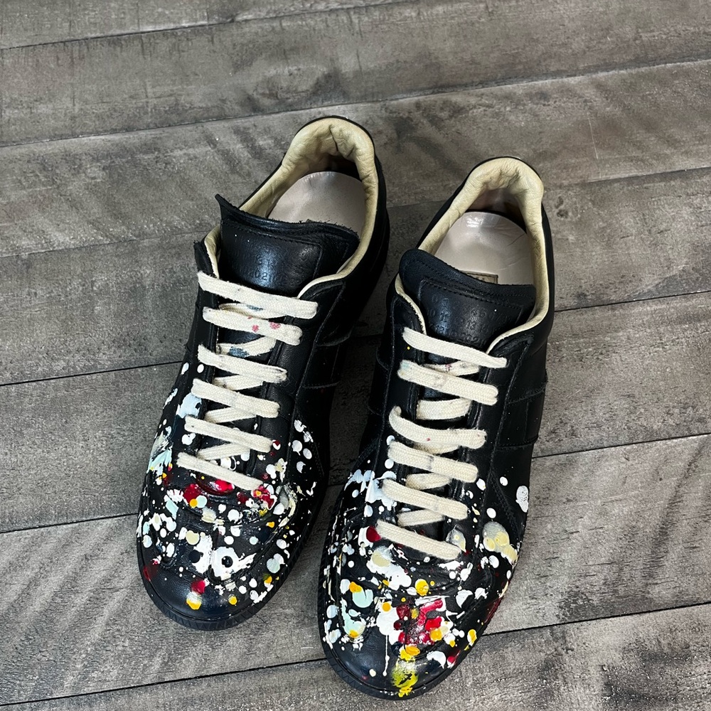 Maison Margiela Replica Paint Splatter Leather Low-Top Sneakers Sz 6.5 Men’s - Picture 6 of 6